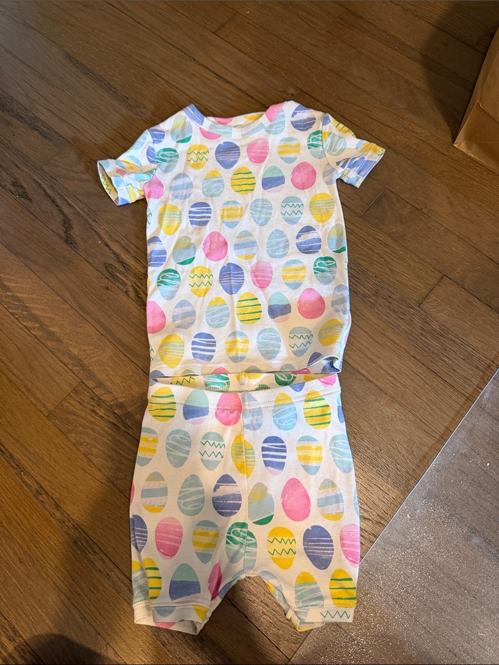 GAP White Short Sleeve Pajama Set with Pastel Egg Print